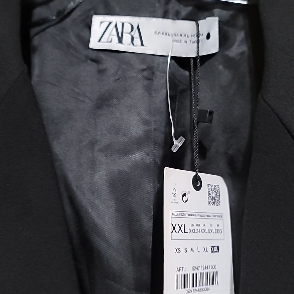 ZARA Black Padded Shoulder Double Breasted Blazer with Gold Buttons Sz XXL - Picture 6 of 12